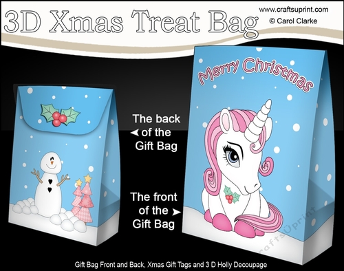 3D Christmas Gift Bag Mini Kit - Cute Little Unicorn Sparkle