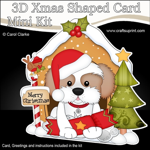 3D Shaped Christmas Kennel Card Kit - Little Cavachon Dog