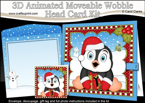 3D Animated Christmas Moveable Wobble Head Card Kit - Penguin has lots of Presents
