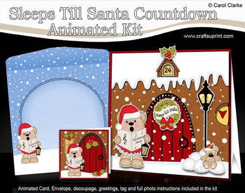 3D Animated Sleeps Till Santa Christmas Gingerbread House Countdown Card Kit - Livvy Bear