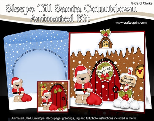 3D Animated Sleeps Till Santa Christmas Gingerbread House Countdown Card Kit - Livvy Bear