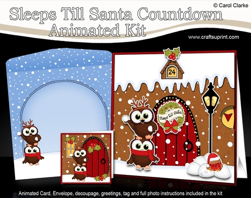 3D Animated Sleeps Till Santa Christmas Gingerbread House Countdown Card Kit - Little Hoot Owls