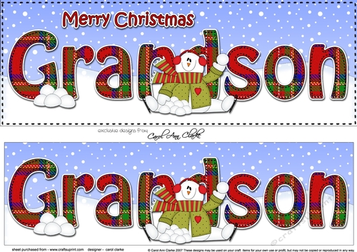 Large DL Merry Christmas GRANDSON 3D decoupage with Snowman Rio 