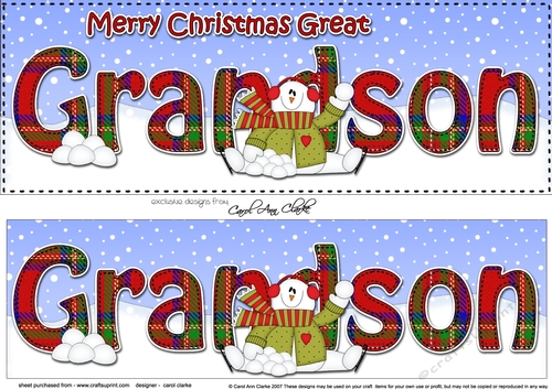 Large DL Merry Christmas GREAT GRANDSON 3D decoupage with Snowman Rio 
