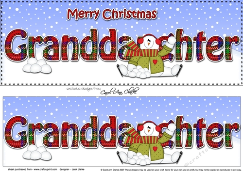 Large DL Merry Christmas GRANDDAUGHTER 3D decoupage with Snowman Rio 
