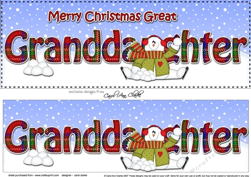 Large DL Merry Christmas GREAT GRANDDAUGHTER 3D decoupage with Snowman Rio 