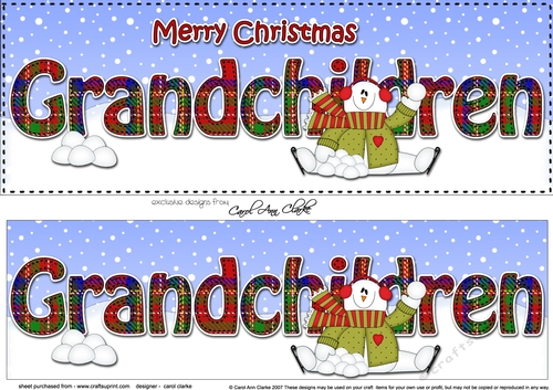 Large DL Merry Christmas GRANDCHILDREN 3D decoupage with Snowman Rio 
