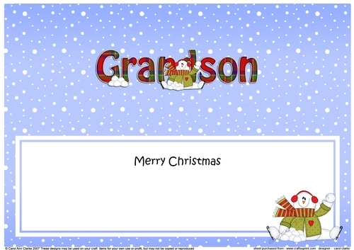 Large DL Merry Christmas GRANDSON insert with Snowman Rio