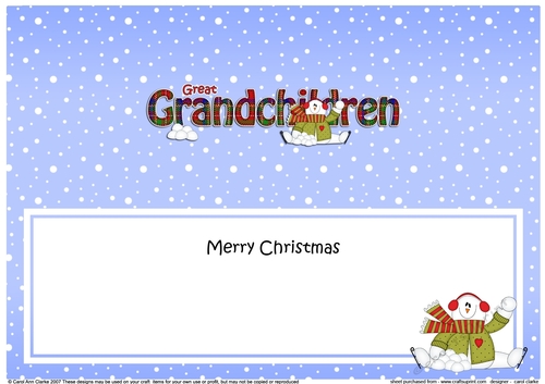 Large DL Merry Christmas GREAT GRANDCHILDREN insert with Snowman Rio