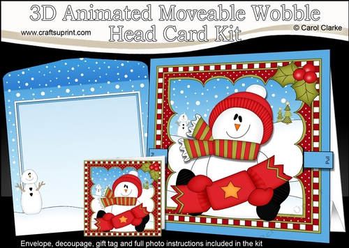 3D Animated Christmas Moveable Wobble Head Card - Snowman Rio has an Xmas Cracker