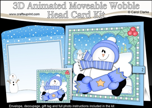 3D Animated Christmas Moveable Wobble Head Card - Snowman Rio has an Xmas Cracker