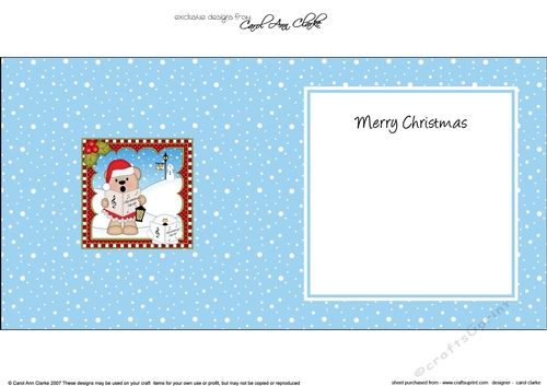 Christmas square landscape insert - Livvy Bear is Carol Singing