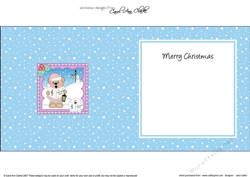 Christmas square landscape insert - Livvy Bear is Carol Singing