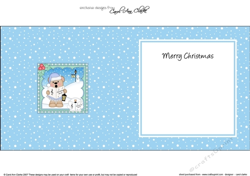 Christmas square landscape insert - Livvy Bear is Carol Singing