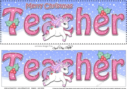 Large DL Merry Christmas TEACHER 3D decoupage with Unicorn 