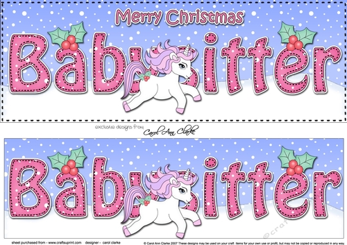 Large DL Merry Christmas BABYSITTER 3D decoupage with Unicorn 