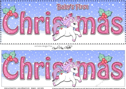 Large DL Merry Christmas BABYS 1st CHRISTMAS  3D decoupage with Unicorn 