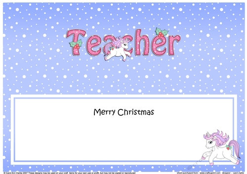 Large DL Merry Christmas TEACHER insert with Unicorn
