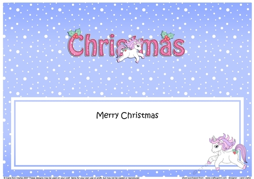 Large DL Merry Christmas BABYS 1st CHRISTMAS insert with Unicorn