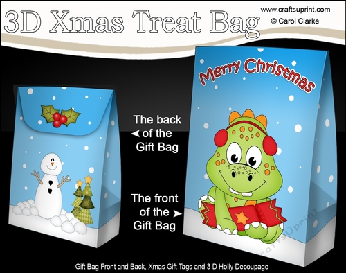 3D Christmas Gift Bag Mini Kit - Cute Little Dinosaur