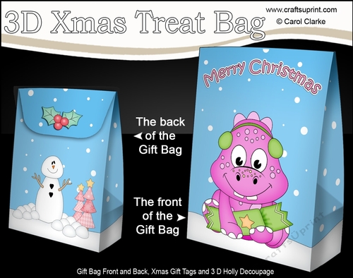 3D Christmas Gift Bag Mini Kit - Cute Little Dinosaur