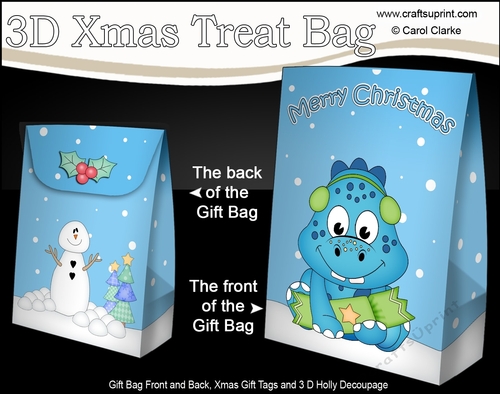 3D Christmas Gift Bag Mini Kit - Cute Little Dinosaur