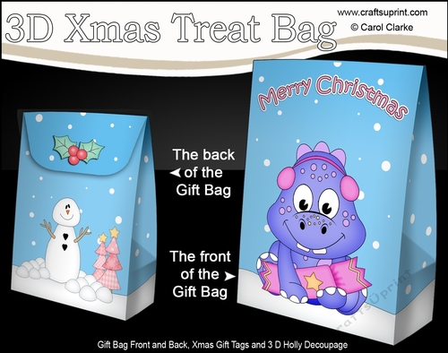 3D Christmas Gift Bag Mini Kit - Cute Little Dinosaur