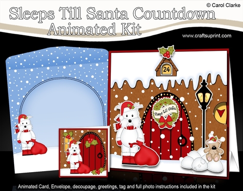 3D Animated Sleeps Till Santa Christmas Gingerbread House Countdown Card Kit - Jock Westie Dog