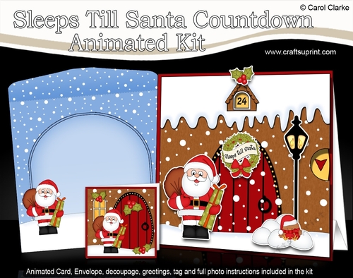 3D Animated Sleeps Till Santa Christmas Gingerbread House Countdown Card Kit - Santa is delivering the Presents