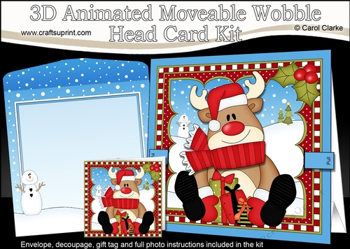 3D Animated Christmas Moveable Wobble Head Card - Rudolph has lots of Presents