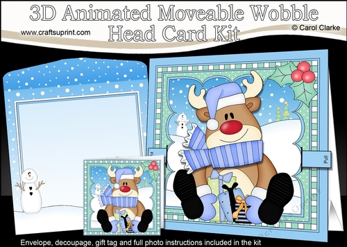 3D Animated Christmas Moveable Wobble Head Card - Rudolph has lots of Presents