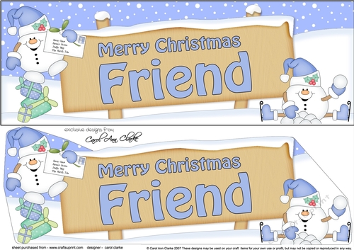 large DL Merry Christmas FRIEND with Snowball Sam 3D decoupage