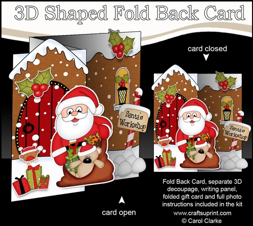 3D Shaped No-Hole Fold Back Christmas Card Mini Kit - Santa has a Sack of Presents