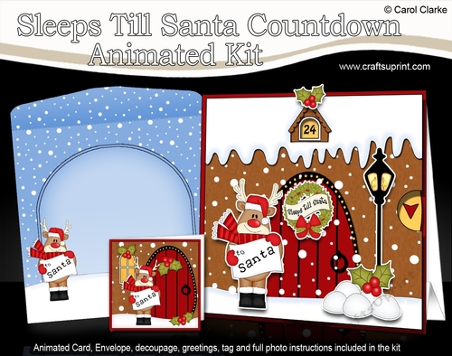 3D Animated Sleeps Till Santa Christmas Gingerbread House Countdown Card Kit - Rudolph 