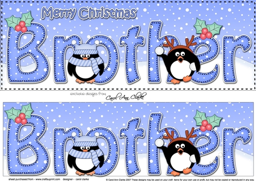 Large DL Merry Christmas BROTHER 3D decoupage with Penguins