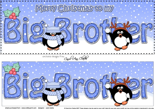 Large DL Merry Christmas to my BIG BROTHER 3D decoupage with Penguins