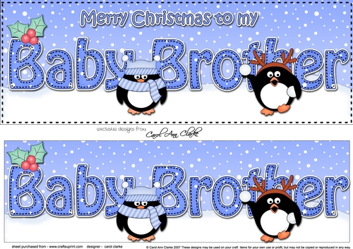 Large DL Merry Christmas to my BABY BROTHER 3D decoupage with Penguins