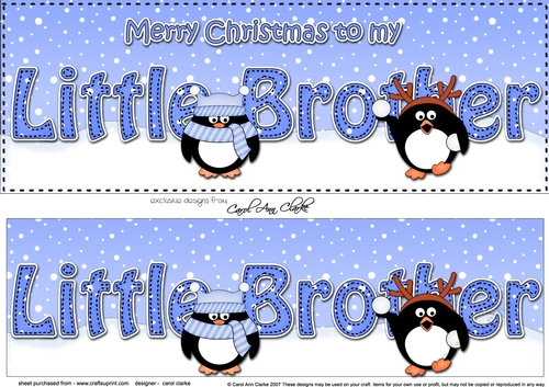 Large DL Merry Christmas to my LITTLE BROTHER 3D decoupage with Penguins