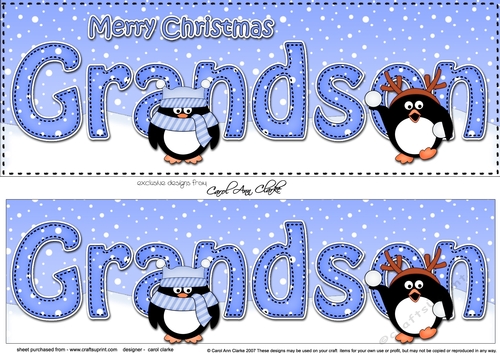 Large DL Merry Christmas GRANDSON 3D decoupage with Penguins