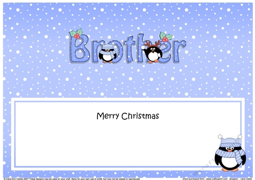 Large DL Merry Christmas BROTHER insert with Penguins