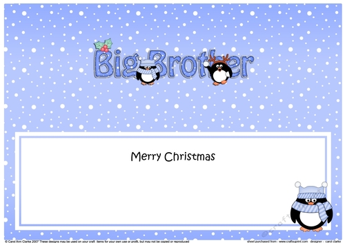 Large DL Merry Christmas BIG BROTHER insert with Penguins