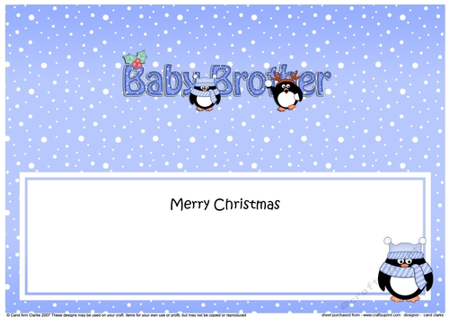 Large DL Merry Christmas BABY BROTHER insert with Penguins