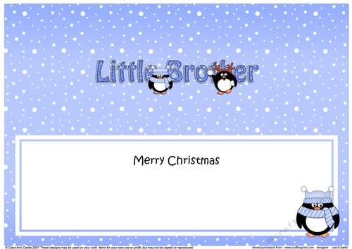 Large DL Merry Christmas LITTLE BROTHER insert with Penguins