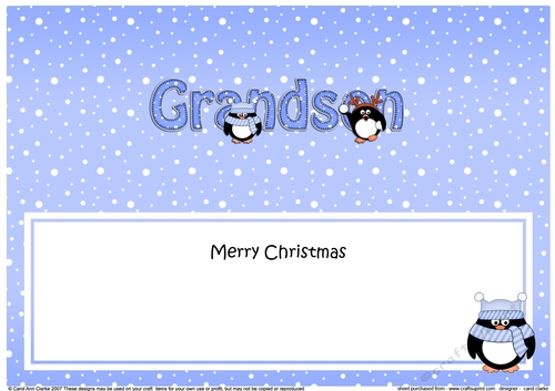 Large DL Merry Christmas GRANDSON insert with Penguins