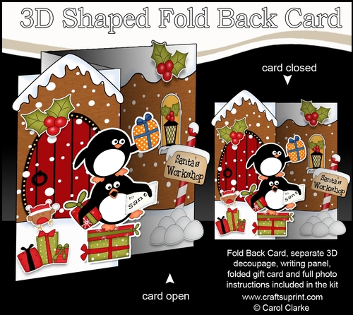 3D Shaped No-Hole Fold Back Christmas Card Mini Kit - Penguins have a Present