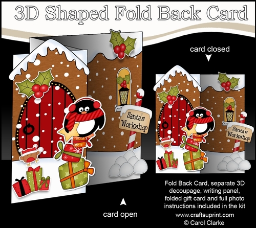 3D Shaped No-Hole Fold Back Christmas Card Mini Kit - Penguin has an Xmas star