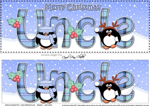 Large DL Merry Christmas UNCLE 3D decoupage with Penguins