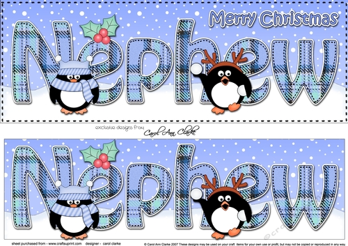 Large DL Merry Christmas NEPHEW 3D decoupage with Penguins