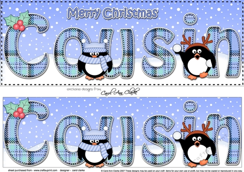 Large DL Merry Christmas COUSIN 3D decoupage with Penguins