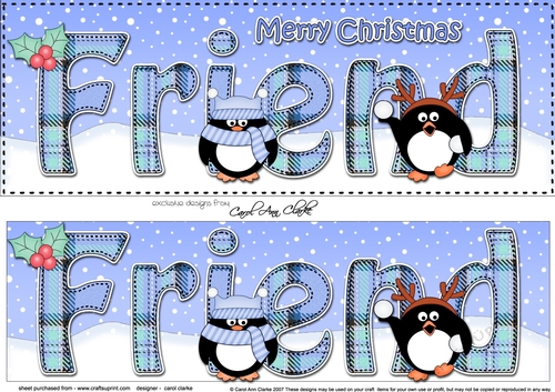 Large DL Merry Christmas FRIEND 3D decoupage with Penguins